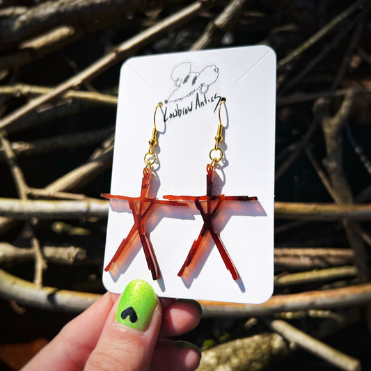 Handmade Twana symbol earrings inspired by The Blair Witch Project.