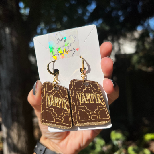 Buffy the Vampire Slayer Vampyr tome earrings and keychains handmade for cult TV fans.