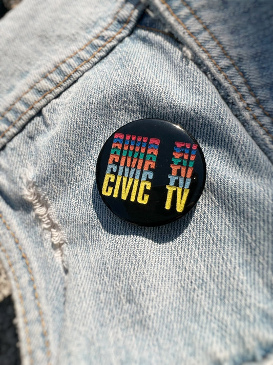 Civic TV Videodrome-inspired handmade pins and earrings for cult film fans.
