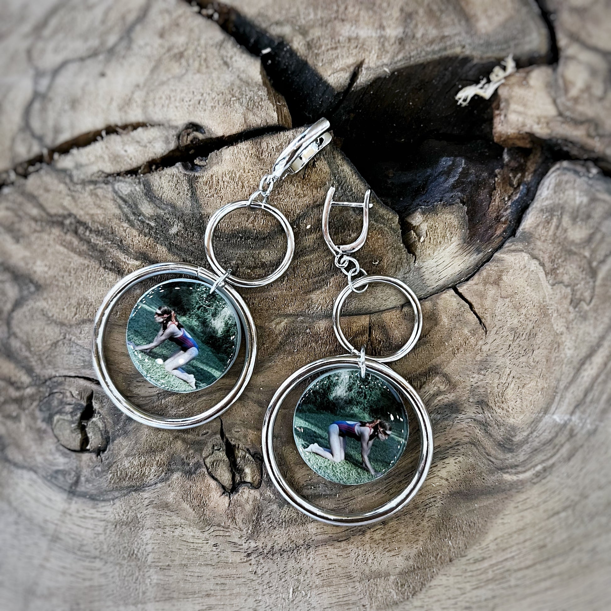 Handmade Dogtooth-inspired double hoop earrings for avant-garde film fans.