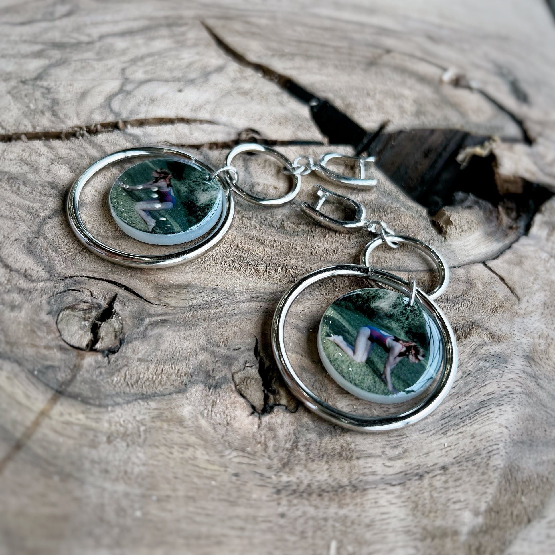 Handmade Dogtooth-inspired double hoop earrings for avant-garde film fans.