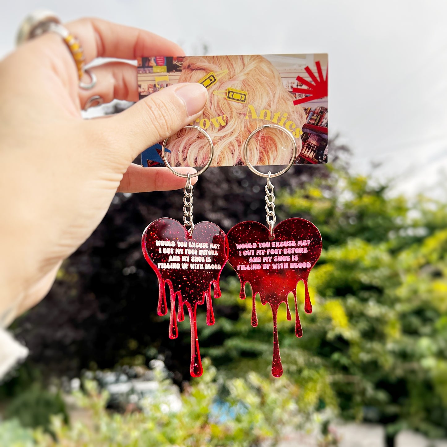 Romy’s Bleeding Foot Heart Keychains