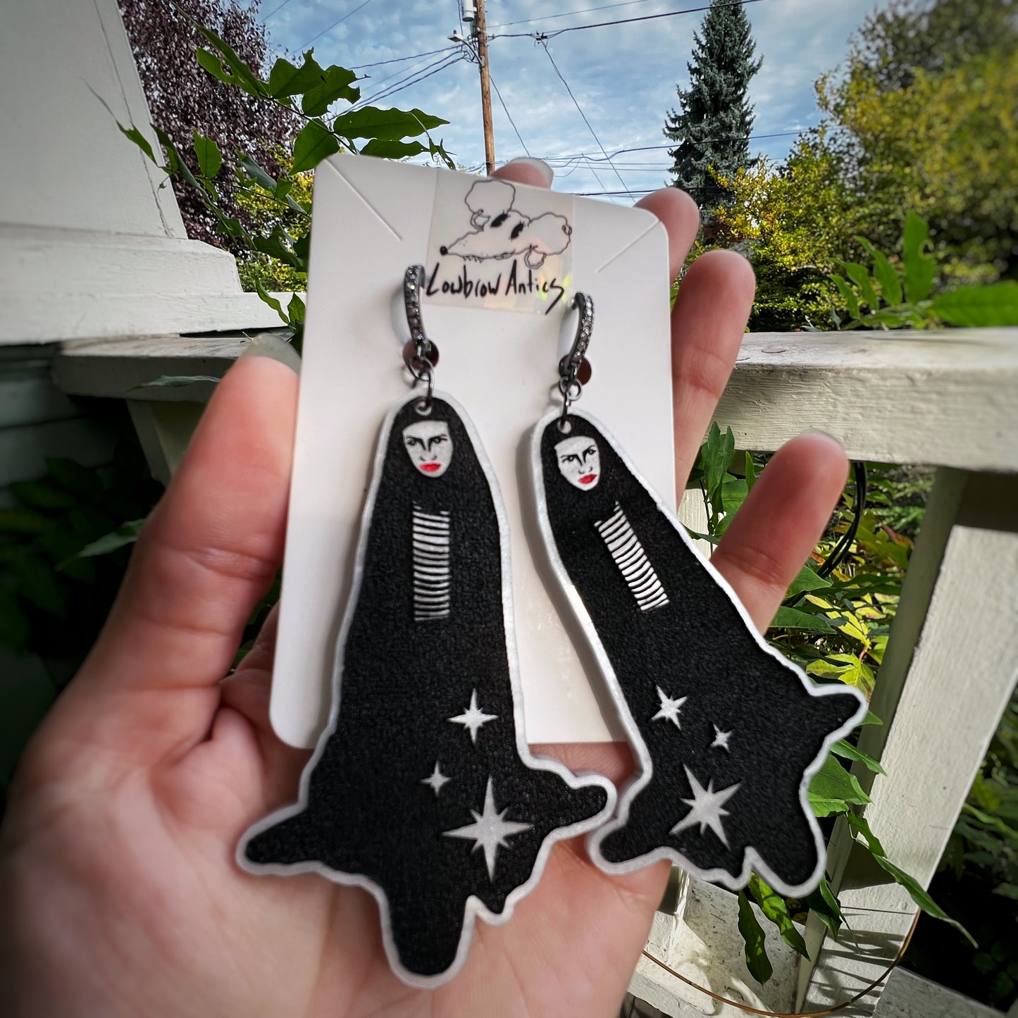 Handmade earrings inspired by A Girl Walks Home Alone at Night.