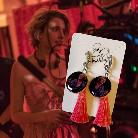 Greta Gerwig director spotlight earrings featuring an elegant and artistic design inspired by her award-winning films.