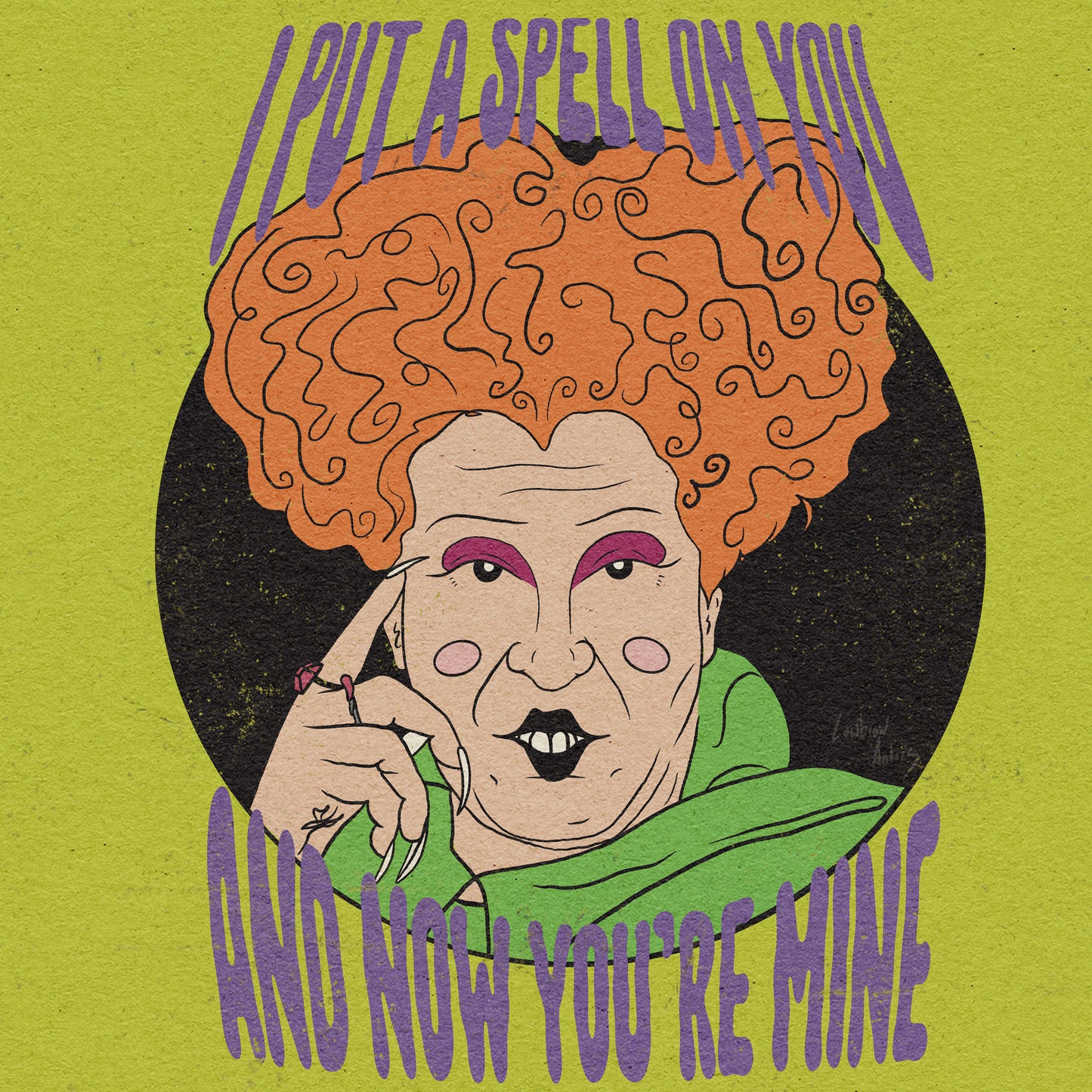 Winifred Sanderson Hocus Pocus inspired art print – spooky witchy wall decor for Halloween lovers.