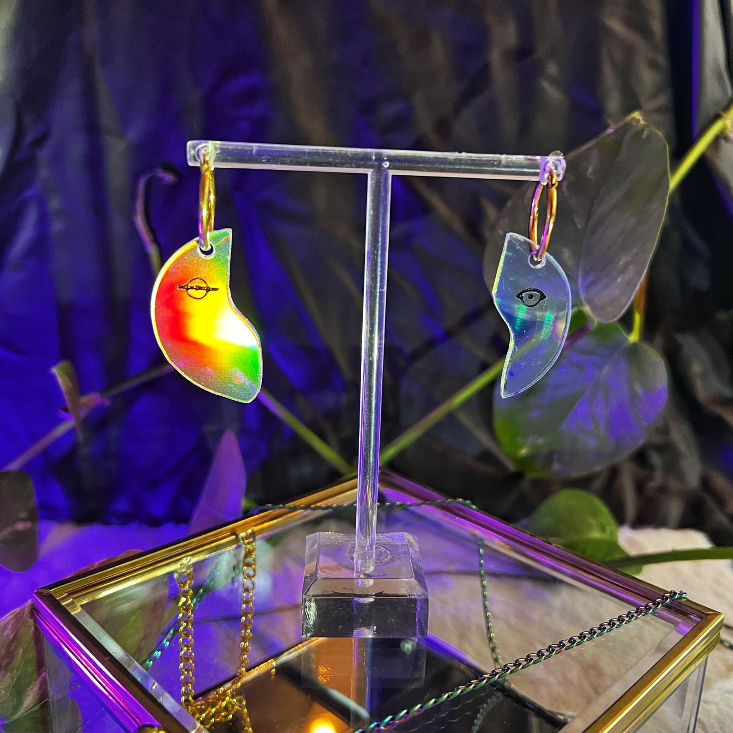 Origin of Love Clear Holographic Face Earrings