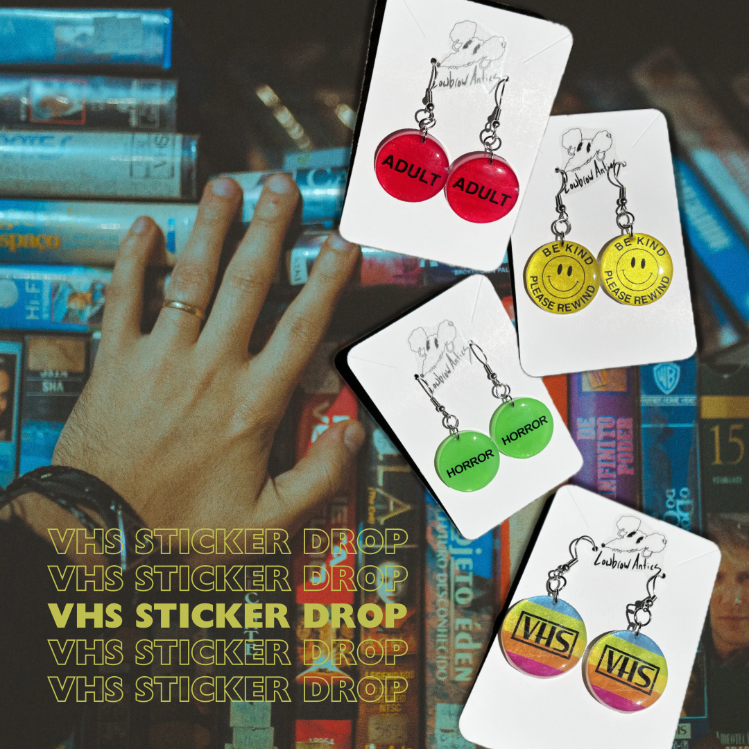 ADULTS VHS Rental Sticker Earrings