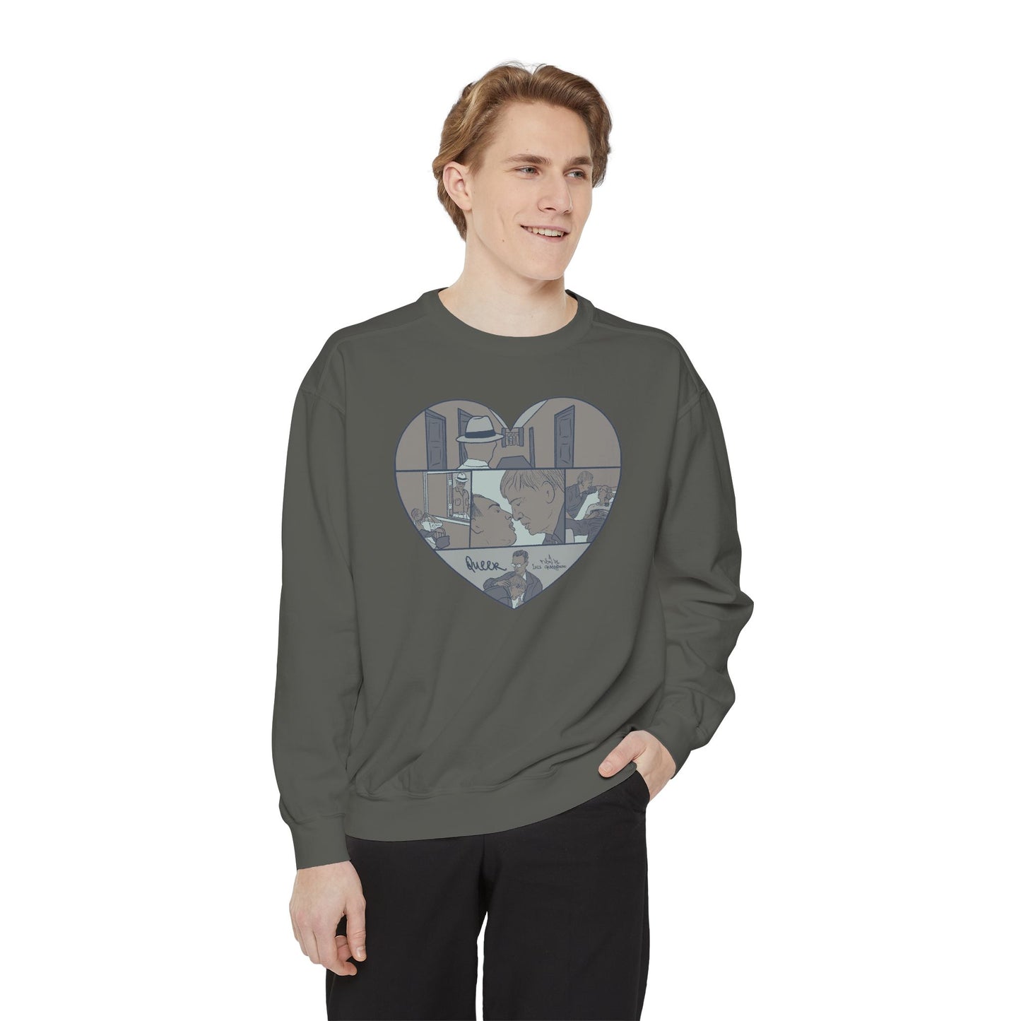 Queer Film-Inspired Illustrated Unisex Garment-Dyed Sweatshirt