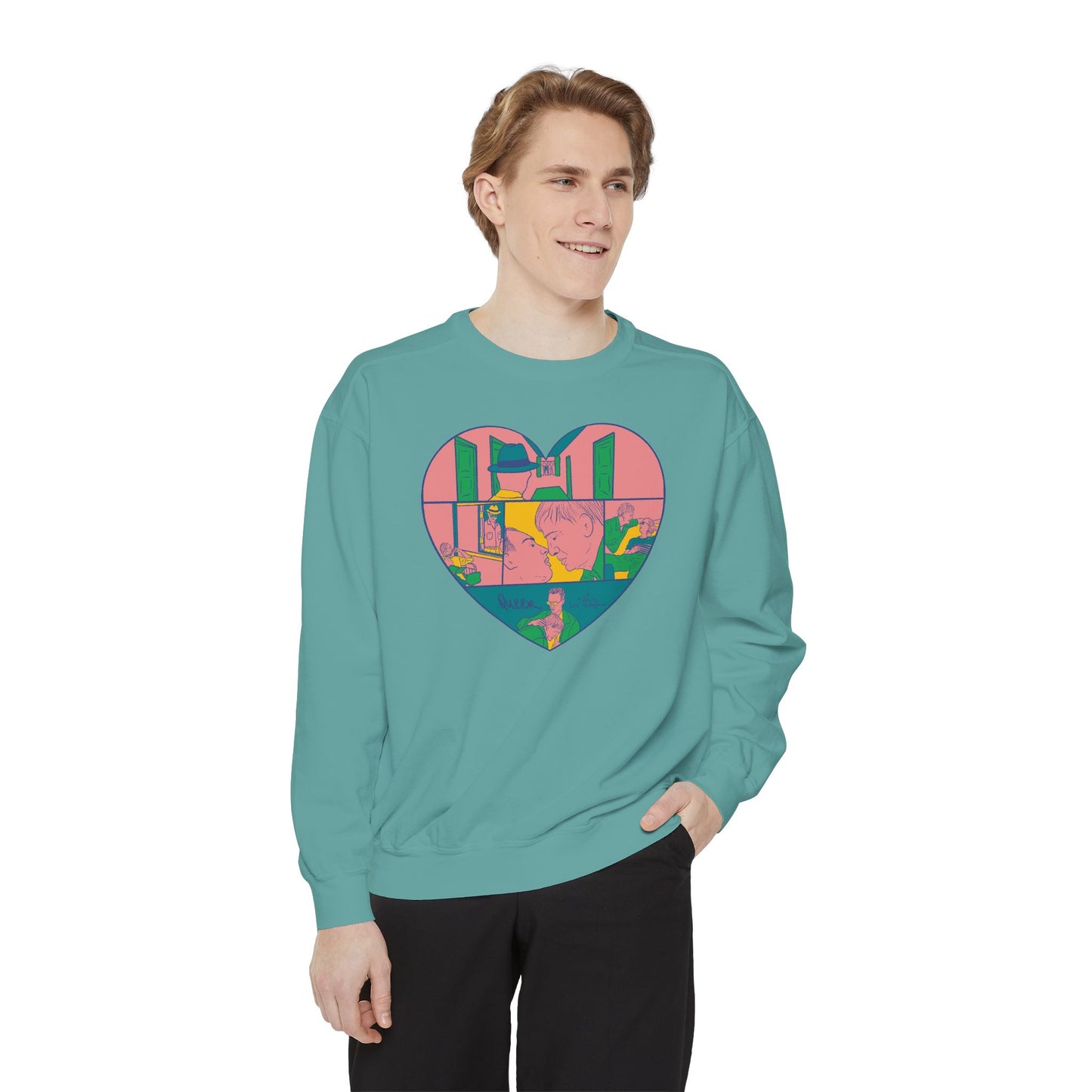 Queer Film-Inspired Illustrated Unisex Garment-Dyed Sweatshirt