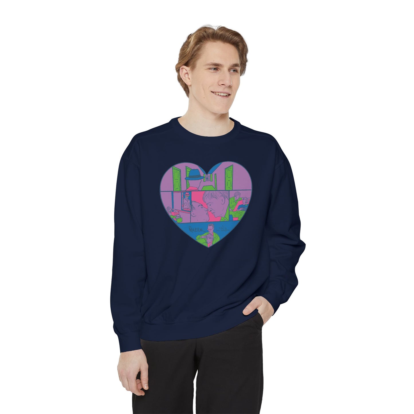 Queer Film-Inspired Illustrated Unisex Garment-Dyed Sweatshirt