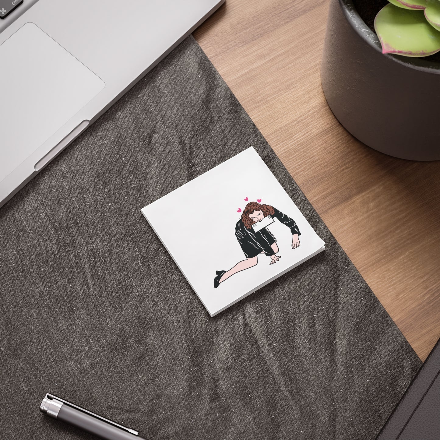 Detail view of illustrated sticky notes inspired by the film Secretary.