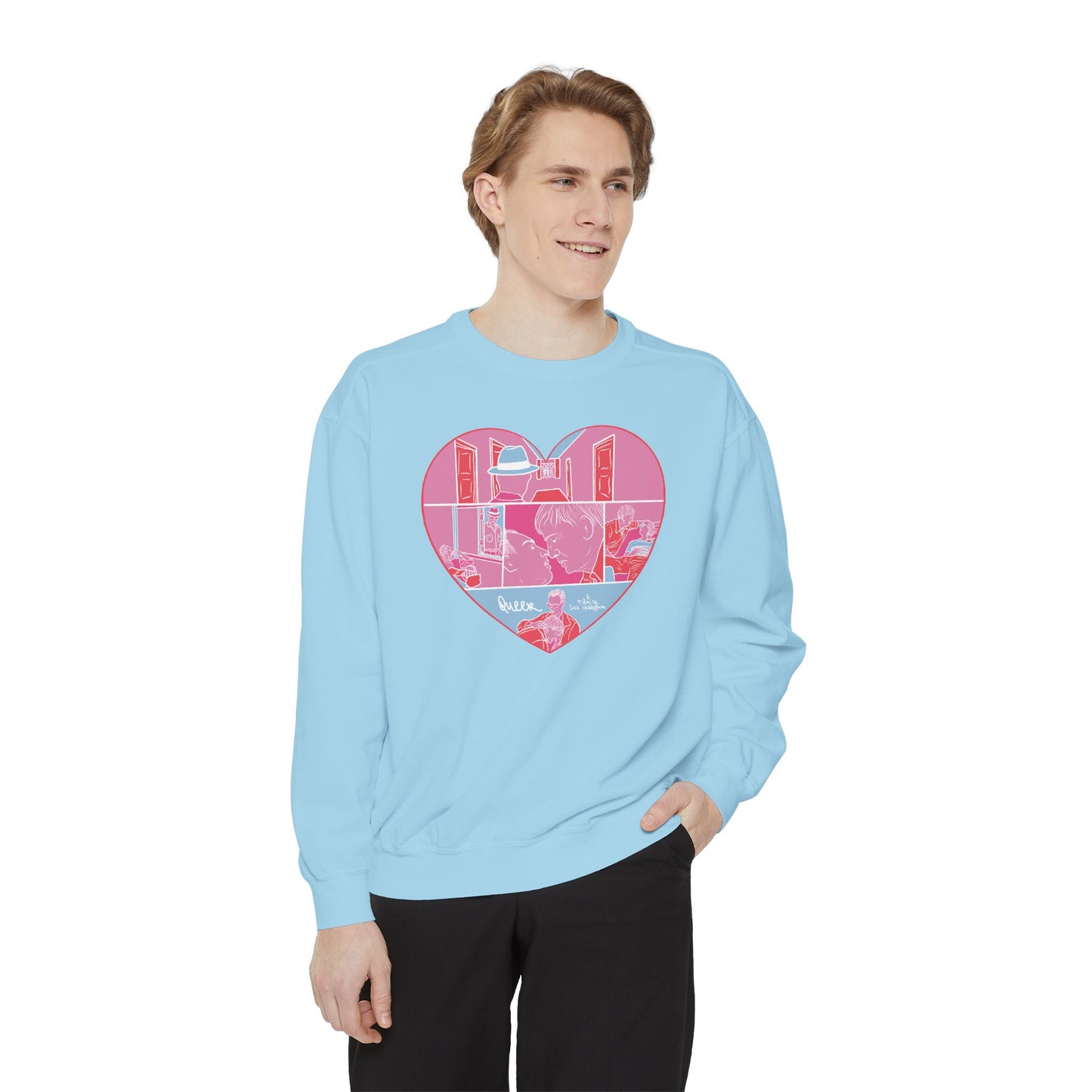 Queer Film-Inspired Illustrated Unisex Garment-Dyed Sweatshirt