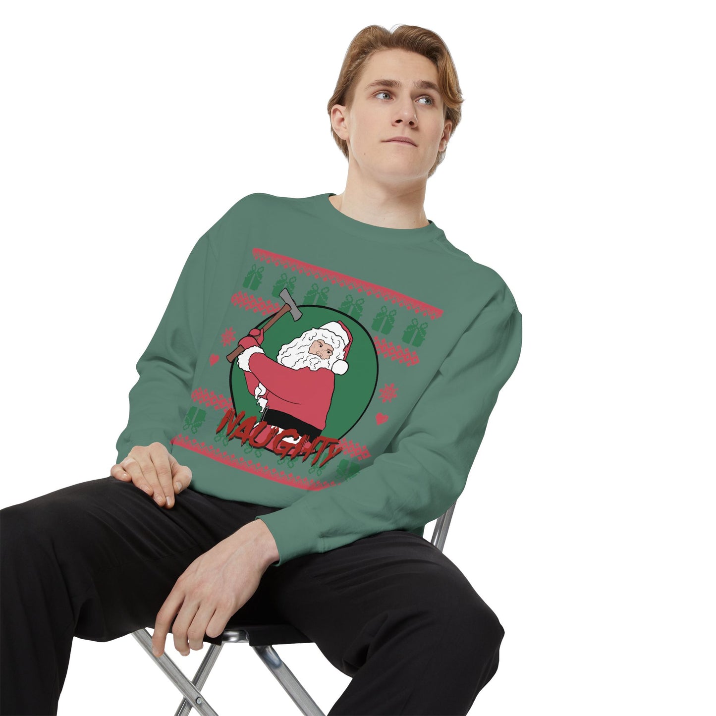 Silent Night Deadly Night Inspired Illustrated Unisex Garment-Dyed Sweatshirt