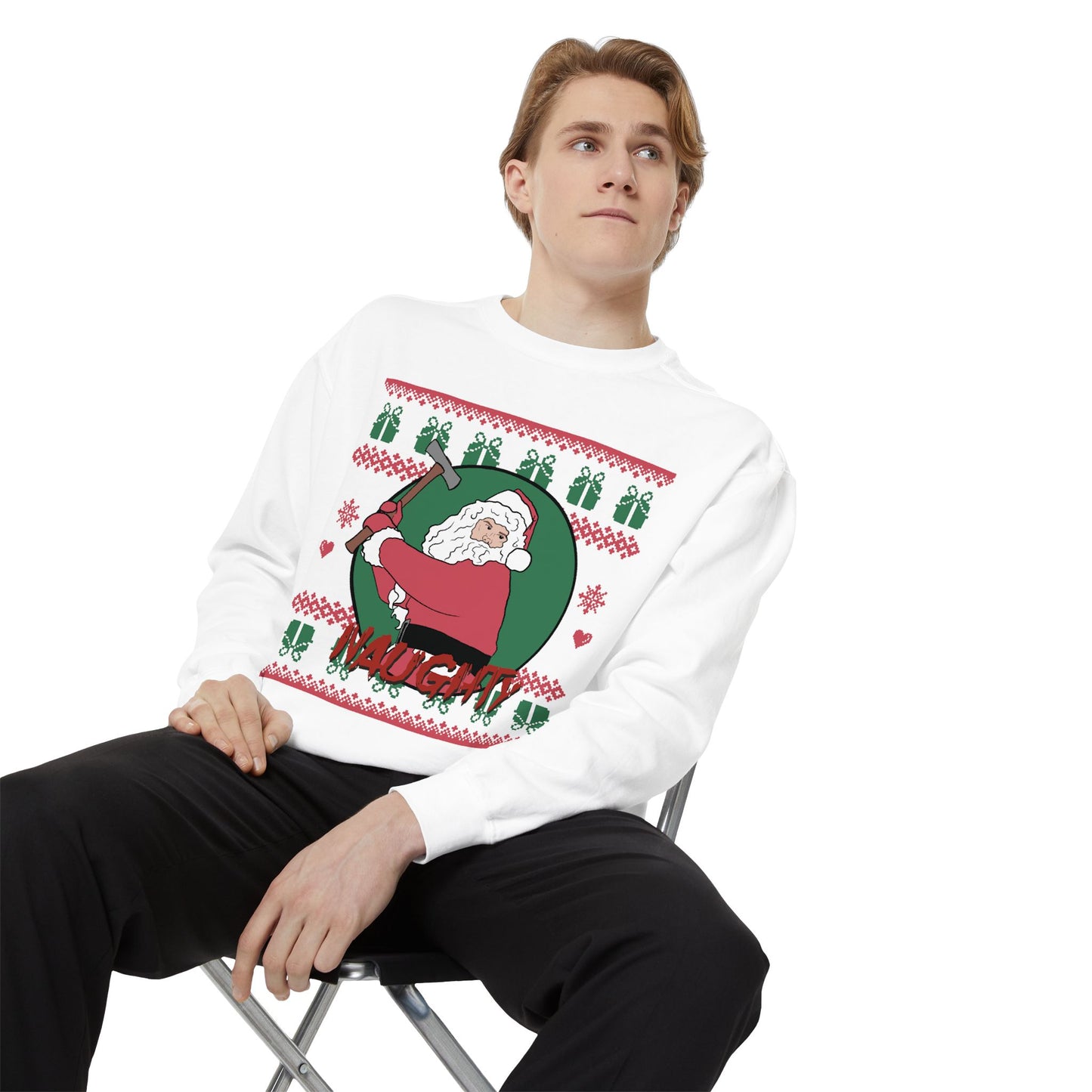 Silent Night Deadly Night Inspired Illustrated Unisex Garment-Dyed Sweatshirt