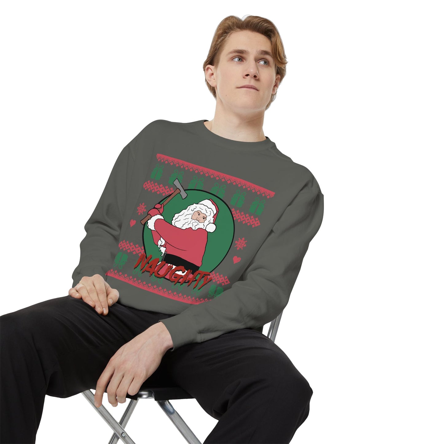 Silent Night Deadly Night Inspired Illustrated Unisex Garment-Dyed Sweatshirt