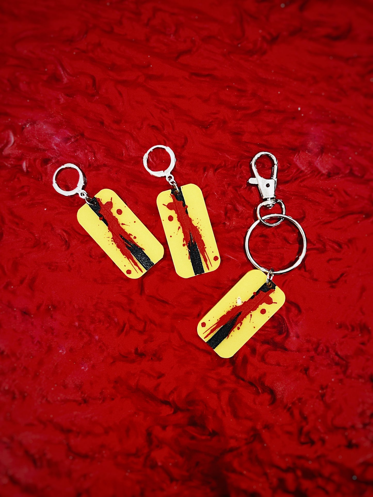 Kill Bill Inspired Blood Splatter Keychains & Earrings (((PRE-ORDER)))