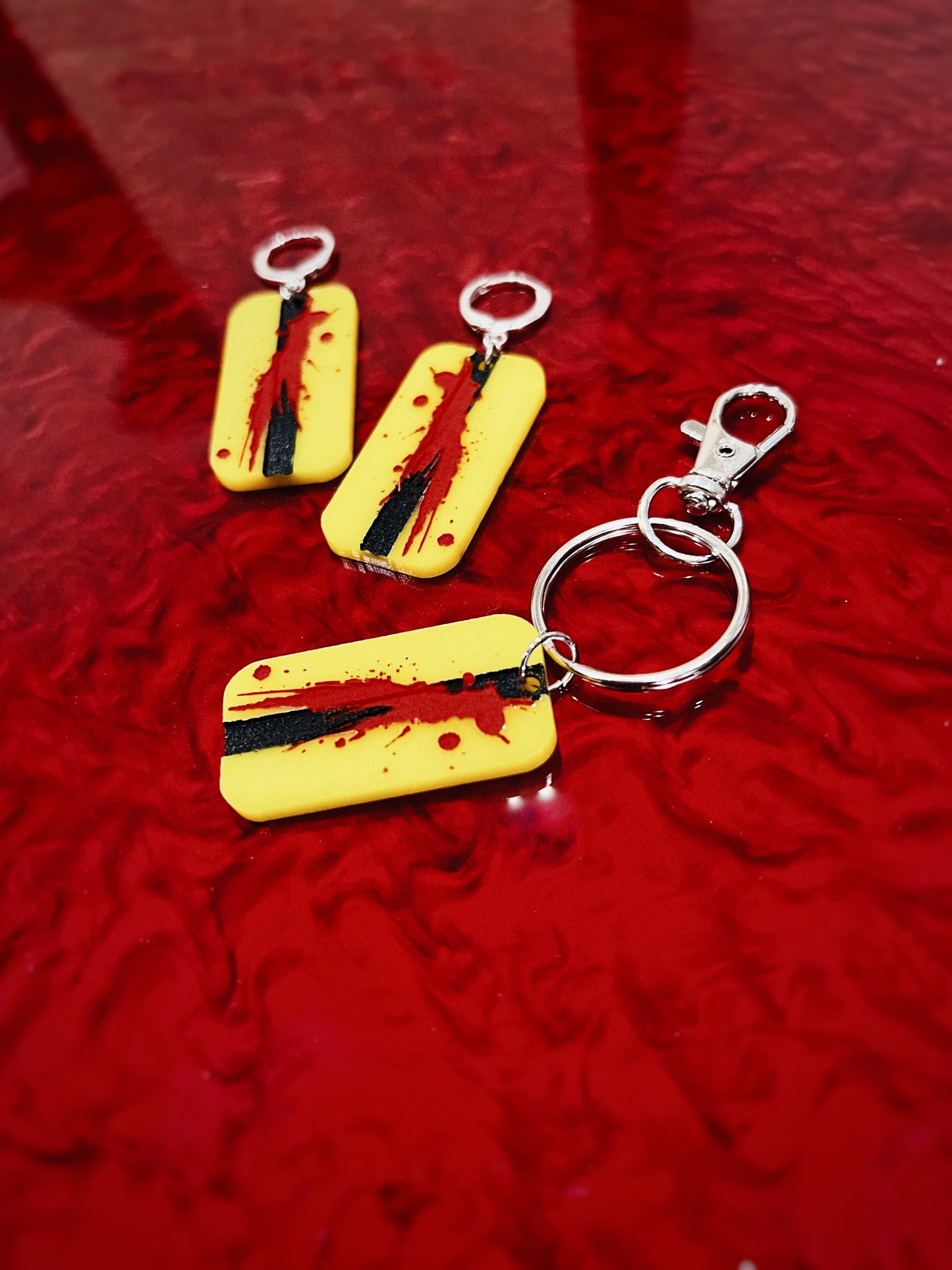 Kill Bill Inspired Blood Splatter Keychains & Earrings (((PRE-ORDER)))