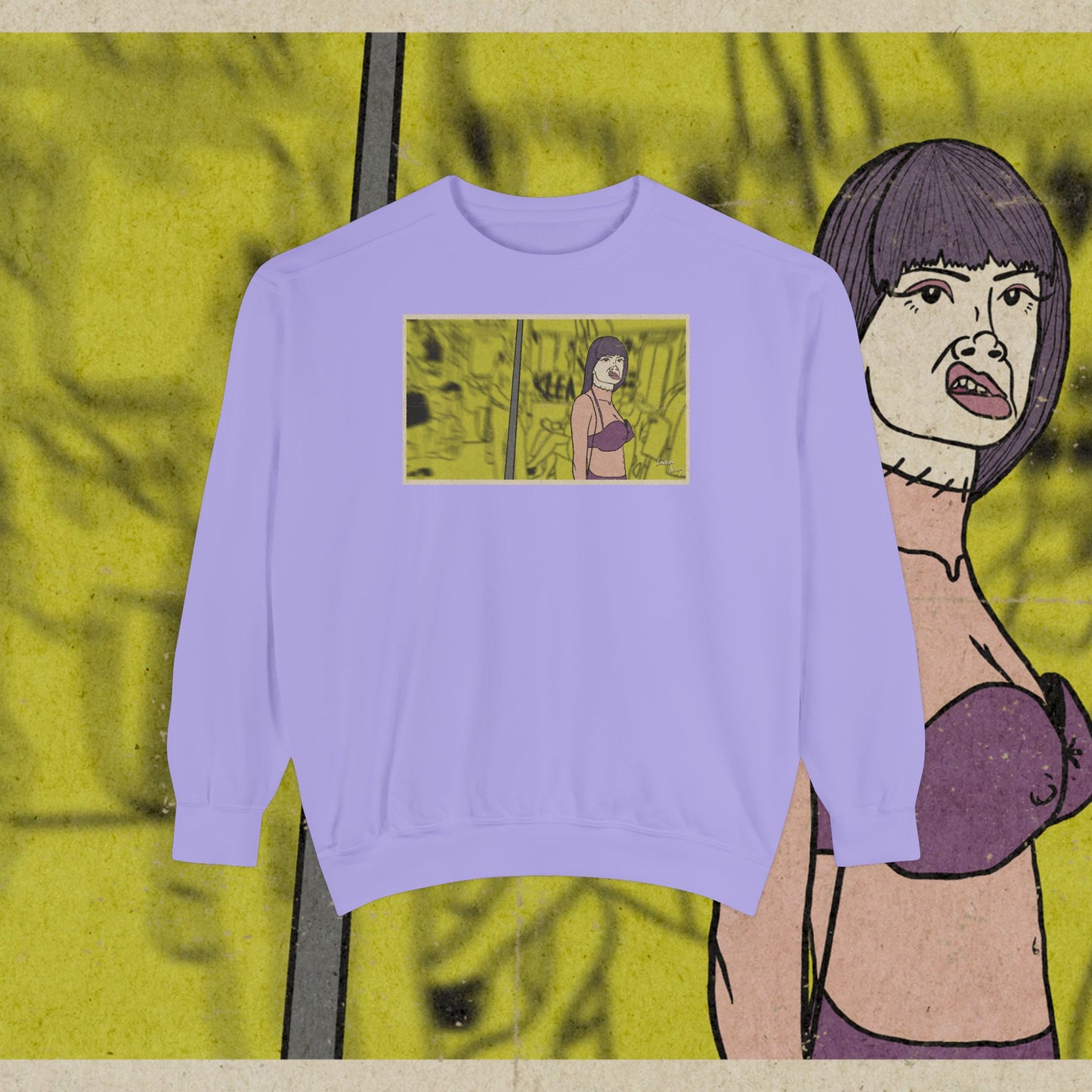 Unisex garment-dyed Frankenhooker sweatshirt inspired by the cult classic horror-comedy.