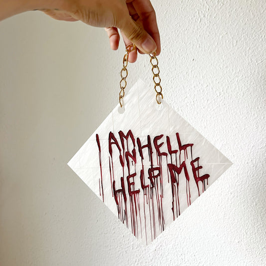 Hellraiser-inspired 'Help Me' tile wall hanging – Gothic horror decor for fans of Clive Barker’s cult classic.