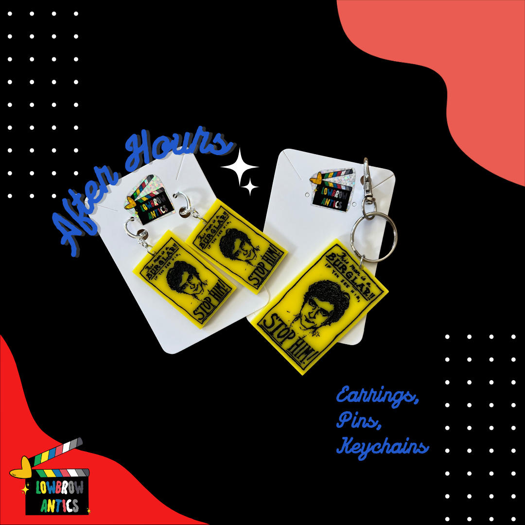 Stop Him! After Hours Inspired Flyer Earrings, Pins, and Keychains