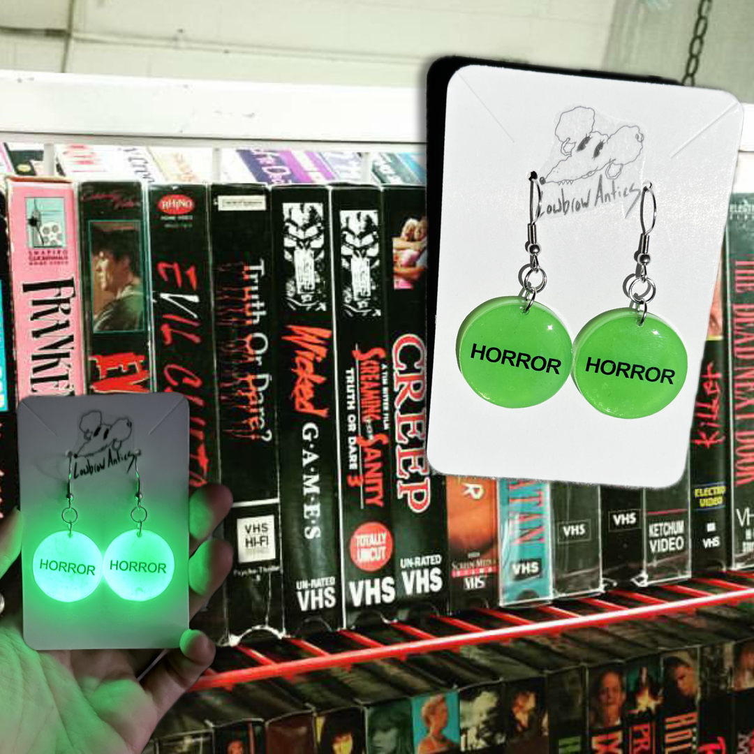 Horror VHS Sticker Glow in the Dark Earrings