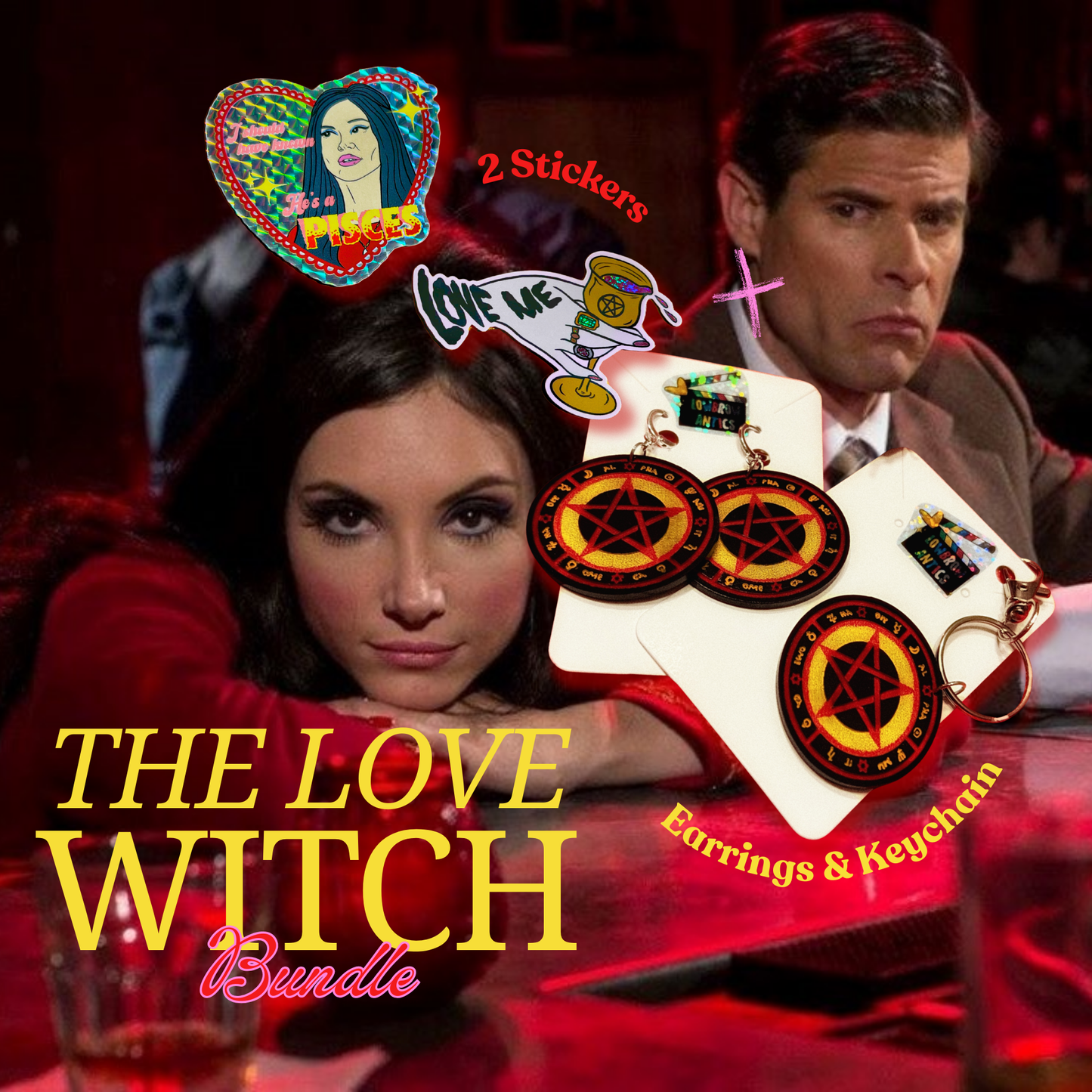 The Love Witch Inspired Bundle — Earrings or Keychain + Sticker Set
